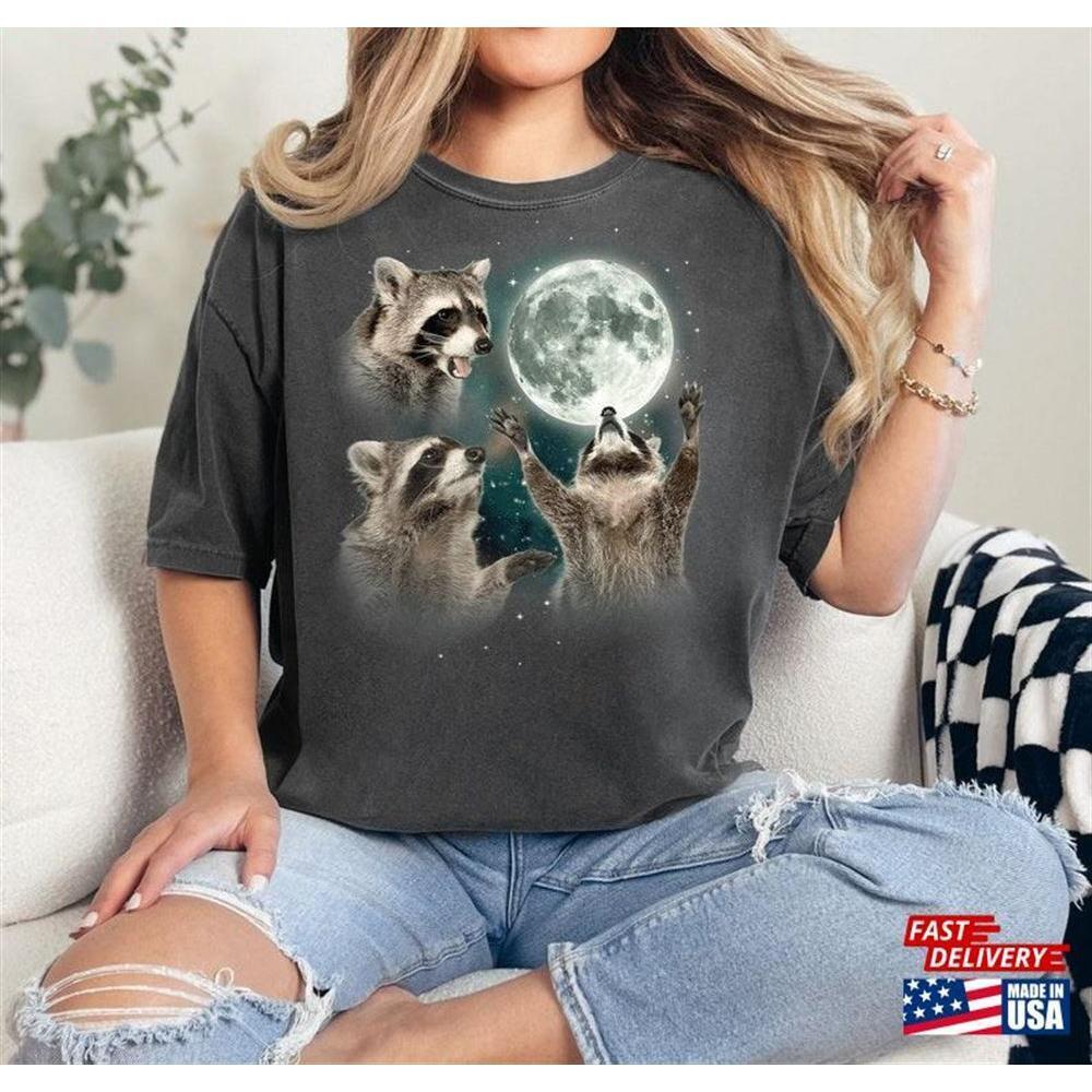 Three Racoon Moon Tshirt Raccoons Tshirts Retro Raccoon Tshirt Unisex